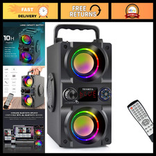 Portable 40W Bluetooth Speaker with Colorful Lights, Double Subwoofer, FM Radio,