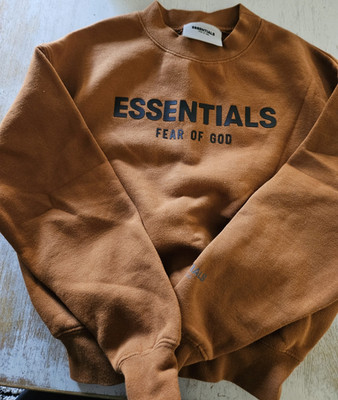 Essentials Fear of God Brown Crew Neck Cotton Fleece Logo kids Long Sleeve Swe 