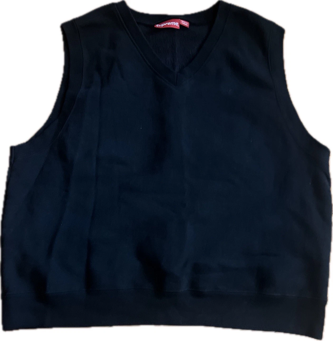 SUPREME Sweat Gilet Col V Homme S Noir Brodé Taux Logo Golf Preppy