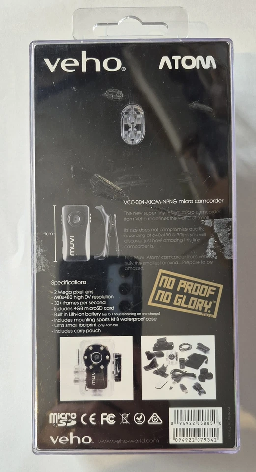 Veho Muvi Atom VCC-004 Micro Action Camcorder Black 2MP 30fps Underwater /mounts - Image 2 of 4