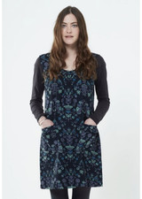 Nomads Owl Floral Navy Corduroy Pinafore Dress Size 14 Pockets 100% Cotton VGC