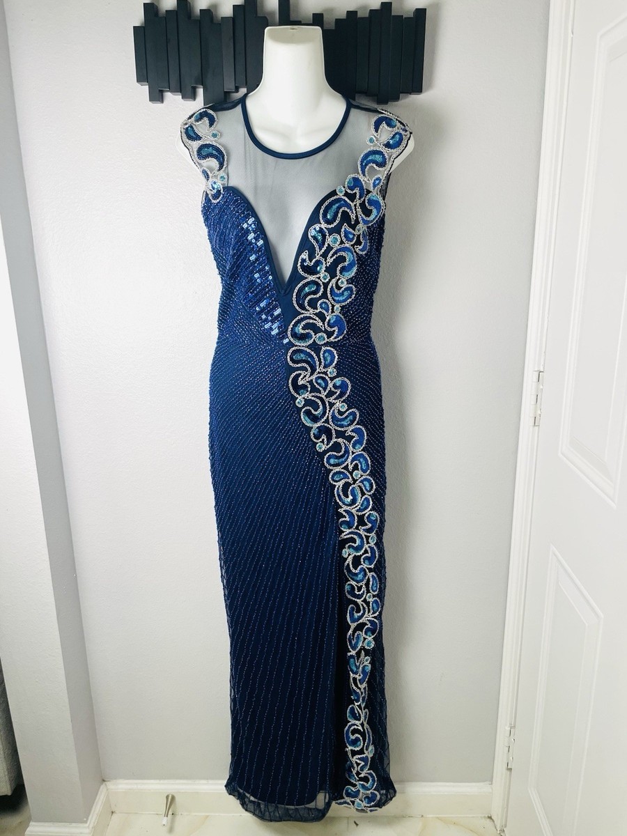 Giffniseti Cobalt Blue Beaded Formal Evening Gown Womens Size S Prom Dress  | eBay