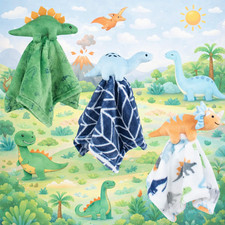 Dinosaur Lovey Blanket Set 3 Pack Baby Plush Security Blankets Soft Dino Comfort