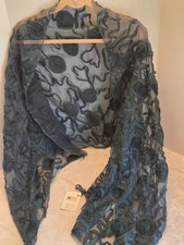Emerald Green Scarf Wrap 28" By 72" Sheer Flower Woven Rayon