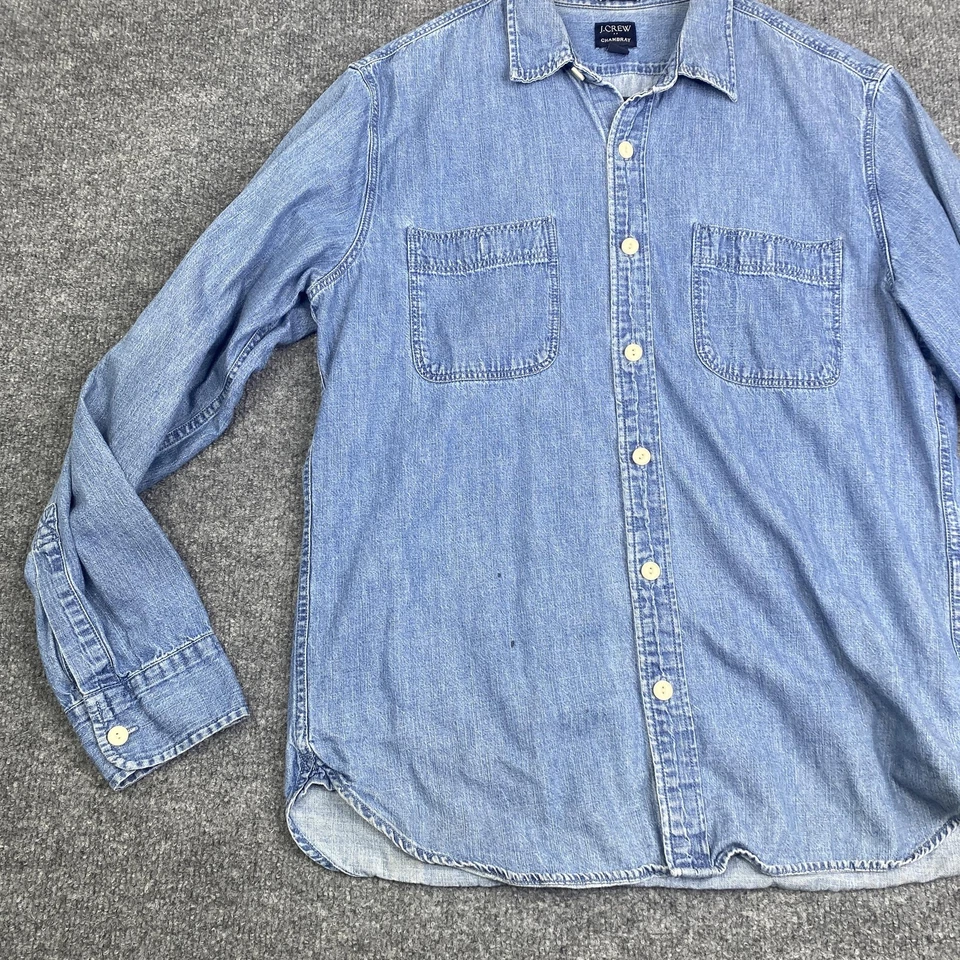 J.Crew Chambray Shirt Mens Medium Blue Slim Untucked Long Sleeve Button Front - Image 2 of 4