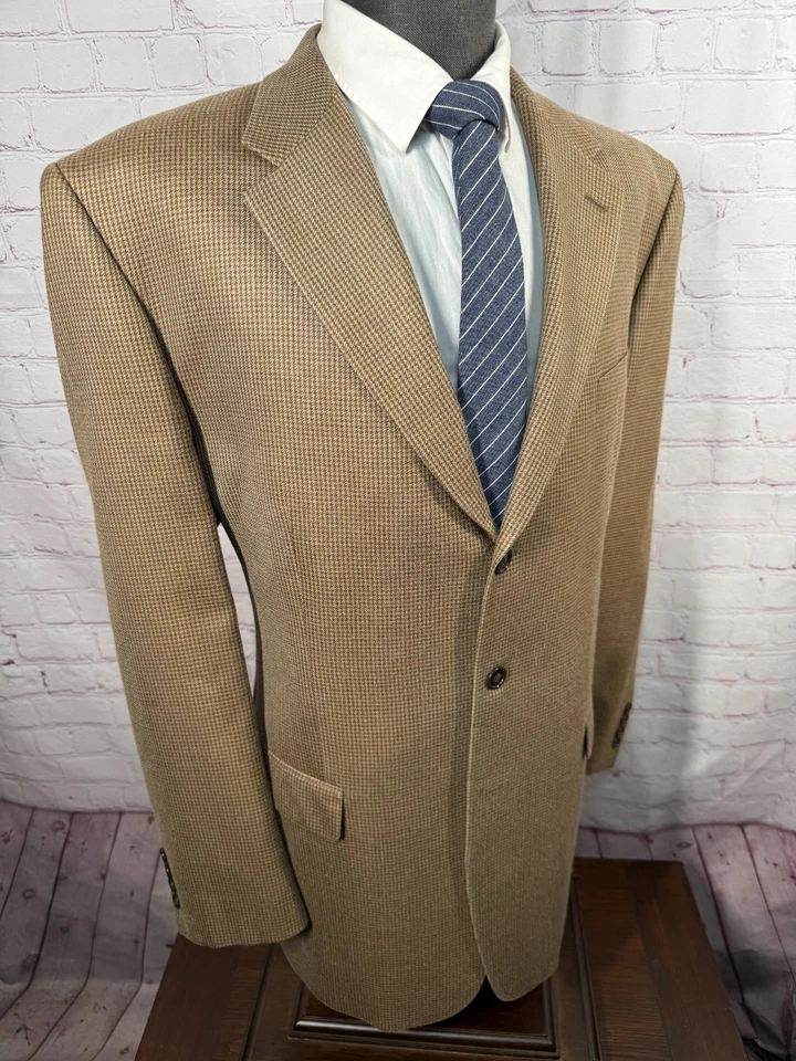 Abrigo Blazer Chaqueta Para Hombres Marrón Cuadros de Pastor LANA DE SEDA 46L Grande y Alto Deportivo Foto 3 de 4