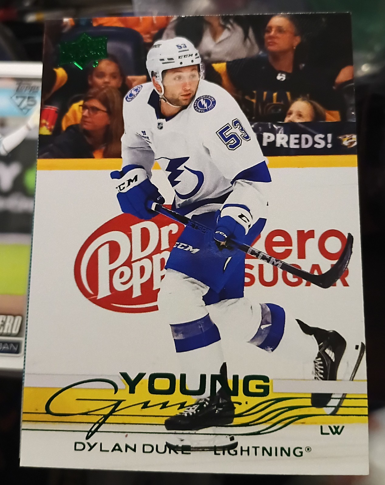 2025-26 Upper Deck Series 1 Holiday Dylan Duke Young Guns Green #249 Lightning