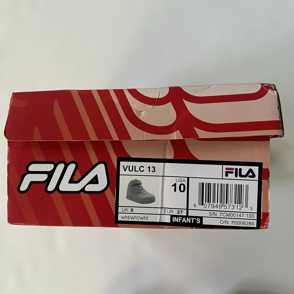 Fila Vulc 13 Zapatos para Niños Pequeños 10 Blanco Sobre Blanco Rendimiento Zapatillas Altas Foto 3 de 4