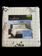 Cuddl Duds Flannel Heavy Weight Tan Plaid Dogs King Sheet Set New