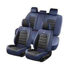 Car Seat Covers Full Set, Leather Seat Cover, Front and Fullset Blue Black