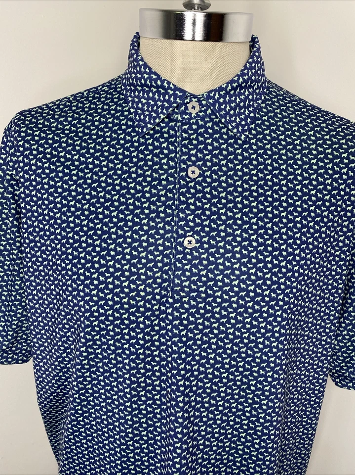 Camisa polo de golf Donald Ross mediana azul verde patrón de perro manga corta Foto 2 de 4