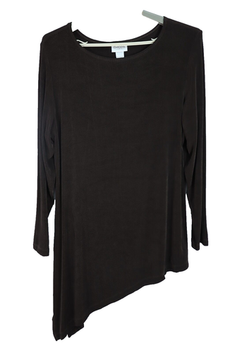 CHICO'S Damen Slinky Reise Strick Bluse asymmetrischer Saum braun Größe 3 L XL