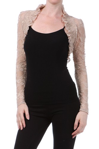 Fashion Secrets Women`s Long Sleeves Lace Bolero Shrug Cropped Cardigan Jacket - Picture 19 of 27