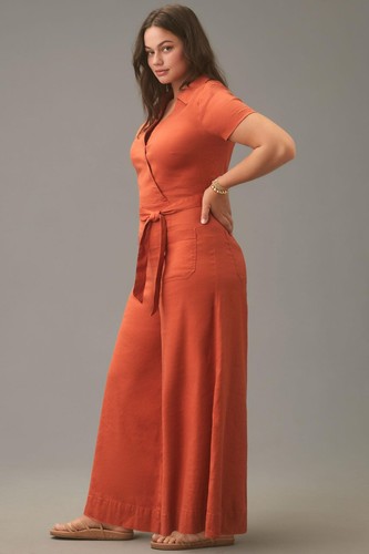 NWT Anthropologie The Colette Wrap Jumpsuit by Maeve: Linen Edition 6P - Picture 3 of 6