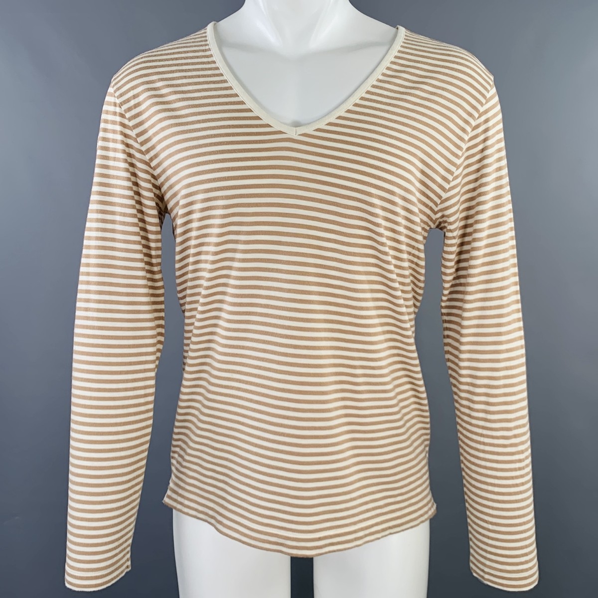 DRIES VAN NOTEN Size S Beige Cream Stripe Cotton Blend Long