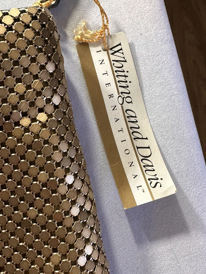 Cartera de golf Whiting & Davis de malla metálica correa de cuero larga vintage nueva con etiqueta Foto 4 de 4