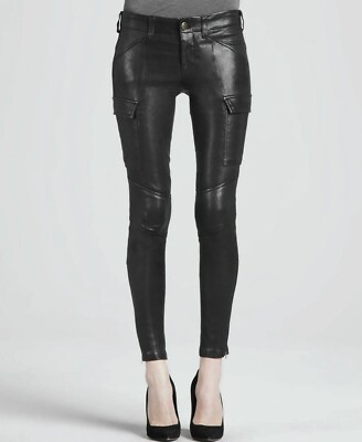 J Brand Houlihan black low-rise skinny cargo leather pants