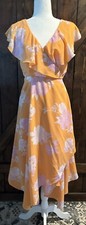 Lulu’s Garden of Joy Light Orange Floral Print Ruffled Wrap Dress Women's Medium