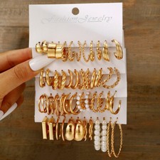 48 Pcs Boho Big Circle Hoop Earring Sets for Women Gold Color Bohemia Vintage Pe