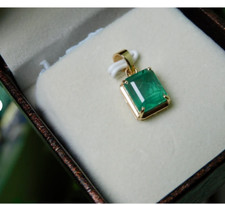 Natural Emerald Pendant May Birthstone Pendant Necklace 14K Yellow Gold Plated