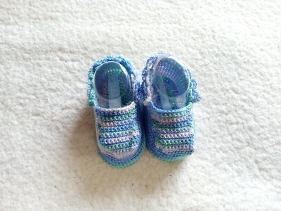 Handmade Mary Jane Blue Gradient Crochet Baby Booties 
