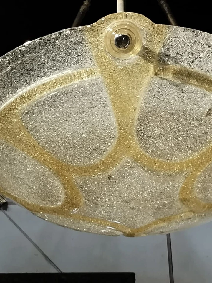 VINTAGE ART DECO FIXTURE PAIR OF GLASS LAMP DOME CHANDELIER BRASS CEILING LIGHT - Image 4 of 4