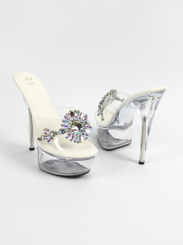 NEW SEXY 5.9” HIGH HEEL STILETTO ROUND TOE RHINESTONE POLE DANCE STRIPPER SHOES - Picture 3 of 18