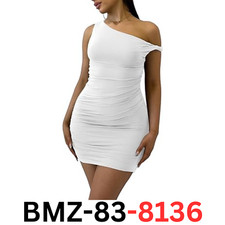 Ekaliy Women's Sexy Ruched Bodycon Dress Off Shoulder Sleeveless Dress, White, M