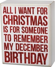 Primitives by Kathy Remember My December Birthday Glitter Box Sign Holiday Gift