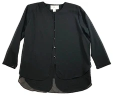 Ellie Womens Blouse Size 14 Black Button Front Double Layered Shoulder Pads