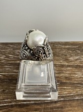 Ornate Sterling Silver Scroll Butterfly Setting White Natural Pearl Ring Sz 9