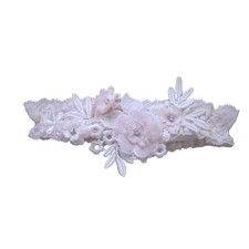 Pale Pink Garter w/ Beaded  Rhinestone Appliqued Flowers BRIDAL Wedding