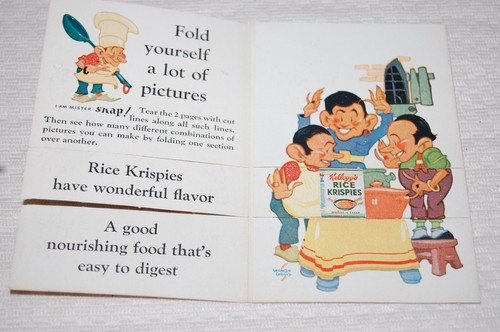 VINTAGE 1933 TRADE CARD KELLOGG'S RICE KRISPIES FOLD YOURSELF LOTS OF PICTURES - Imagen 5 de 11