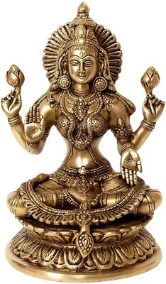 Messing Göttin Lakshmi In Segensgeste Statue Idol Figurine 9,4 Zoll