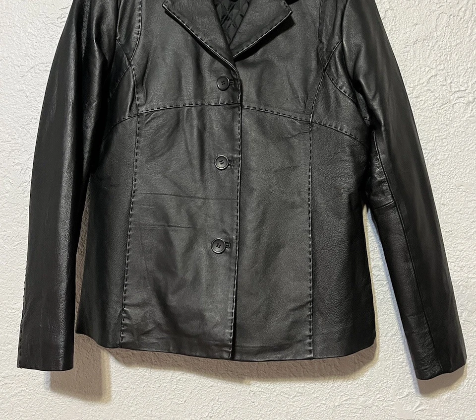 Abrigo negro Studio Y vintage años 90 cuero para mujer forro de nailon acolchado mediano Y2K Foto 3 de 4