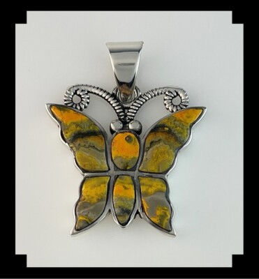 Handcrafted Sterling and Bumblebee Jasper Butterfly Pendant