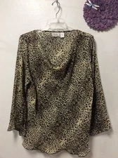 Jennifer Lauren Plus Womens Blouse Size 2X Black Beige Long Sleeves 89