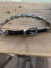 Vintage 1996 Black Reptile Leather Silver Concho Belt Buckle, Brighton
