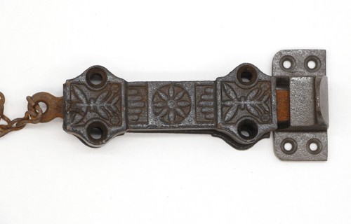 Victorian Cast Iron Spring Loaded Surface Door Bolt with Chain - Picture 2 of 5