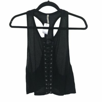 Emma Sam Black Mesh Lace Up Front Tank Top NWT XS