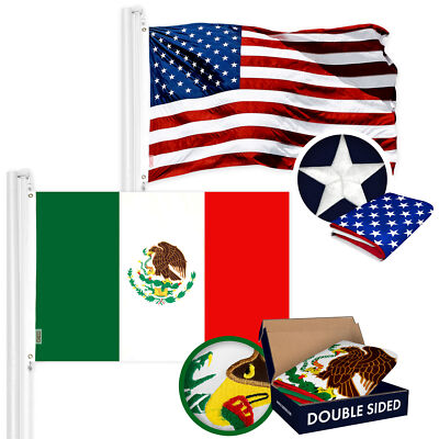 Combo American US Single Sided & Mexico Flag Double Sided 2.5x4 Ft Both Emb Poly