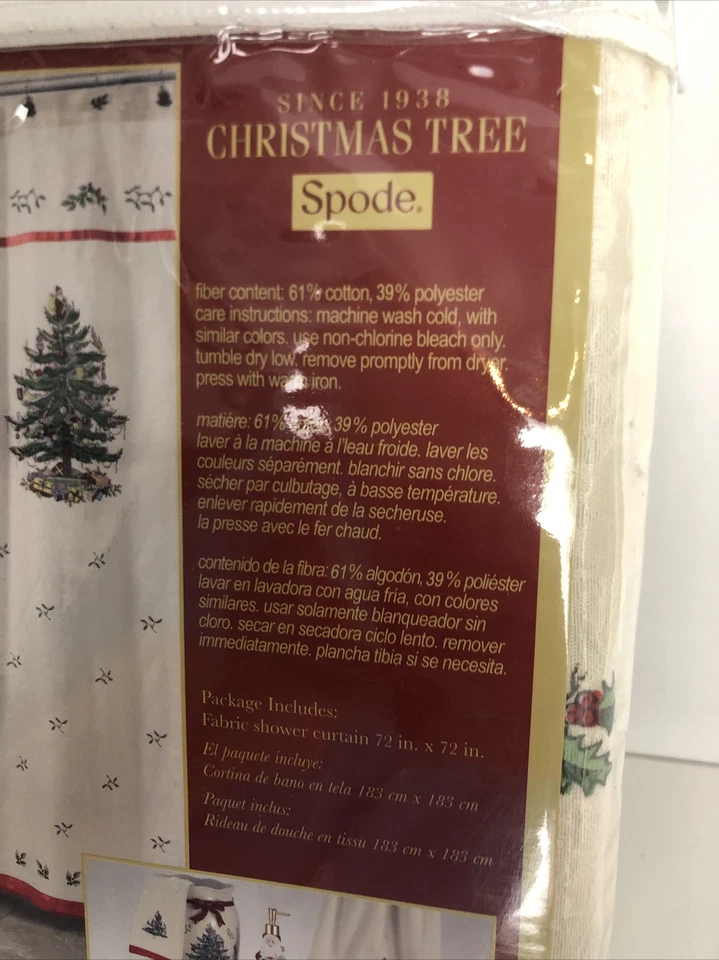 SPODE Cortina de Ducha de Tela Jacquard Árbol de Navidad 72x72 Vacaciones Marfil Rojo Foto 4 de 4