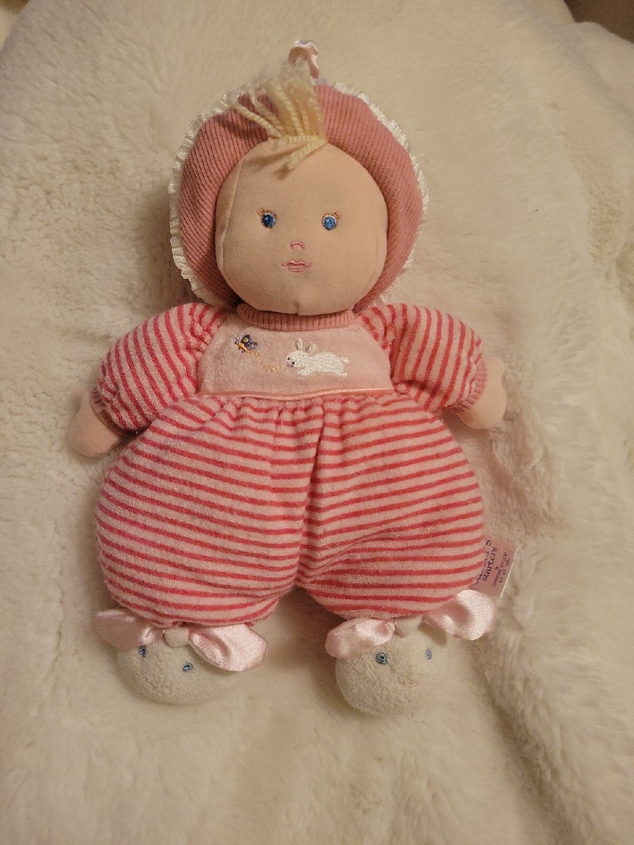 Carters Starters Pink Stripe Blonde Plush Baby Doll Lovey Bunny