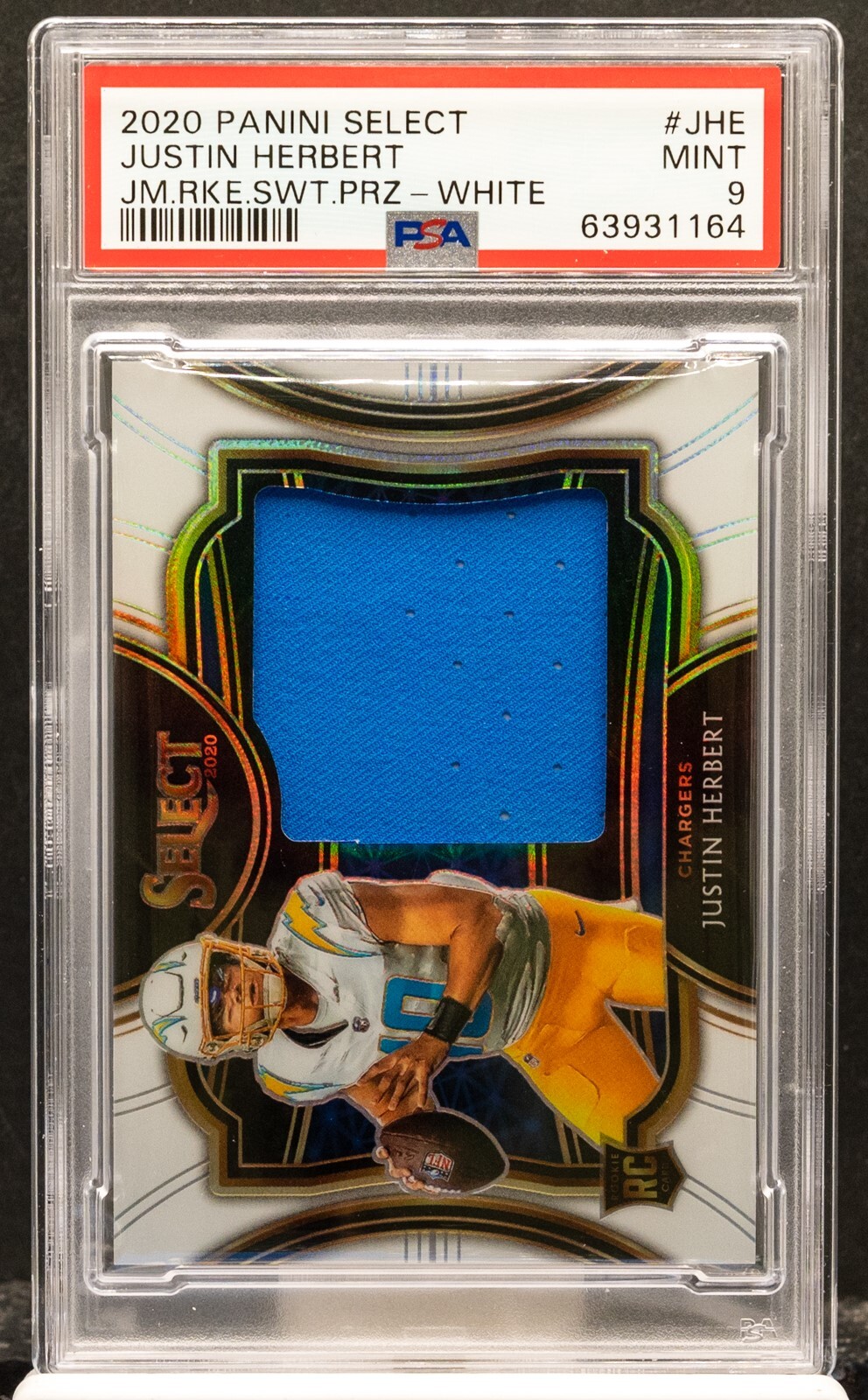 Justin Herbert Panini Select Jumbo Rookie Swatch Prizm #JHE White