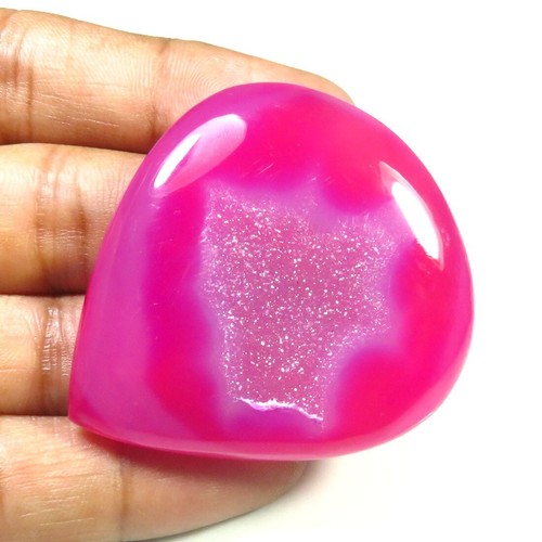 Pink Window Geode Heart Gems 46x42 mm Natural Onyx Agate Druzy Cabochon OND-1381 - Picture 4 of 13