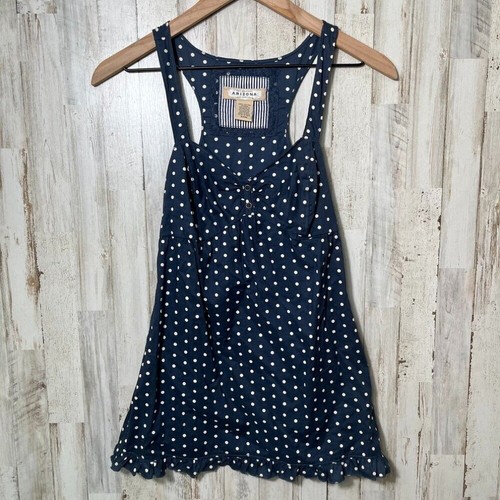 Vintage Y2k Arizona Navy Blue White Polka Dot Babydoll Tank Womens Size Small