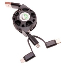 USB Cable Retractable Charger Power Cord 3-in-1 Wire for Cell Phones