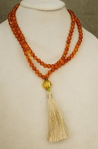 Vintage Artisan Jewelry 124 Bead Carnelian Buddhist Mala Prayer Necklace 40"