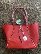NWT Badgley Mischka Red Vegan Leather Chain Tote Handbag w/ Matching Wallet