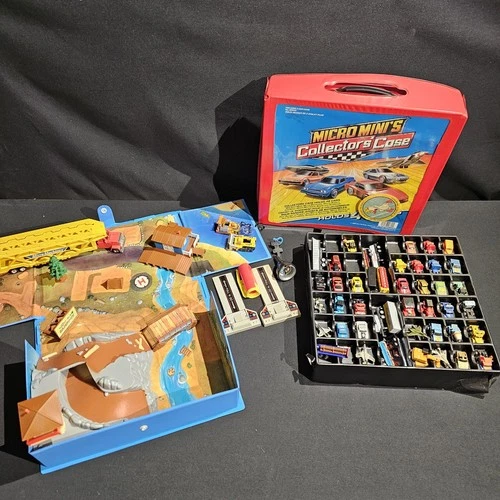 Galoob Micro Machines Lot of Cars Trucks Planes & Playset w/ Collector Case